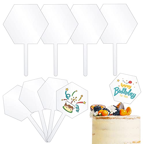 Webake Acryl Cake Topper Blanko Kuchendeko Topper Groß 12 cm und 10 cm 8 Stück DIY Personalisierte Cake Topper Hexagon für Geburtstag, Hochzeit, Party, Kuchendekoration, Klar von webake