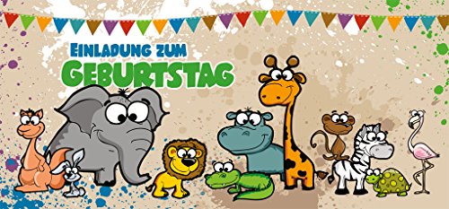 webdesign5 12 Einladungskarten Kindergeburtstag „Safari“ | Geburtstagseinladungen Einladungen Geburtstag Party Kinder Jungen Mädchen Tiere Zoo von webdesign5