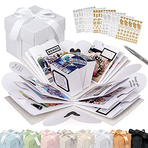 WEDDLYN® – Überraschungsbox – hochwertiges Papier & Verarbeitung – Explosionsbox mit modernen Stickern und Stift – Bilder Box – Kreative Überraschungsbox inkl. Anleitung – weiß (glänzend) von weddlyn