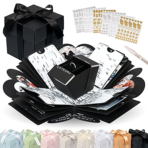 weddlyn® – Überraschungsbox – hochwertiges Papier & Verarbeitung – Explosionsbox mit modernen Stickern und Stift – Kreativ Box – Explosionsbox Geburtstag inkl. Anleitung – schwarz (matt) von weddlyn