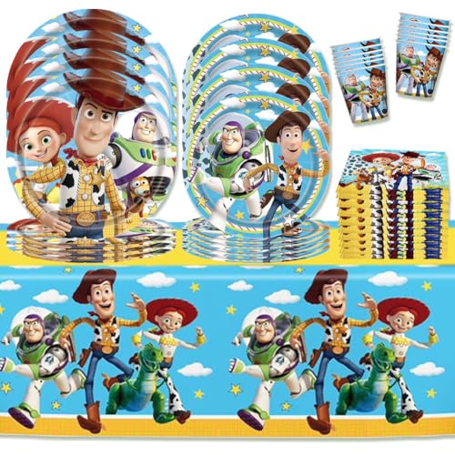 51-teiliges Party-Set für Geschichten-Geburtstagspartys, Themen-Dekoration, Geschichten-Party-Geschirr-Set, Kindergeburtstagsgeschichte, Pappteller, Becher, Tischdecke, Servietten, 51-teiliges Party-Set für Geschichten-Geburtstagspartys, Themen-Dekoration, Geschichten-Party-Geschirr-Set, Kindergeburtstagsgeschichte, Pappteller, Becher, Tischdecke, Servietten, von wedfcvrt