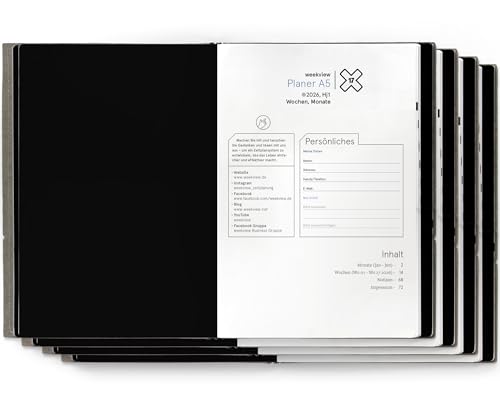 weekview X17 Hefte 2026 – Set Business (4 Hefte) – 2× Halbjahr Wochenplaner: 1 Woche auf Doppelseite + Planungsübersichten & Notizheft – Nachfüllset für A5 Planer – kombinierbar mit X17 System von weekview
