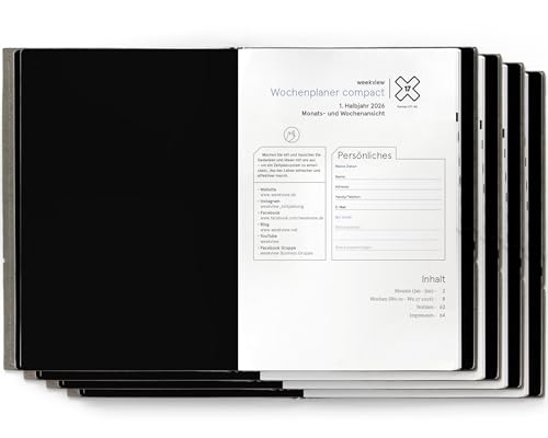 weekview X17 Hefte 2026 – Set compact (4 Hefte) – 2× Halbjahr Wochenplaner: 1 Woche auf Doppelseite + Planungsübersichten & Notizheft – Nachfüllset für A5 Planer – kombinierbar mit X17 System von weekview