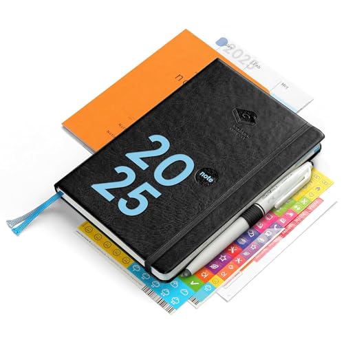weekview compact note Premium 2025 - der clevere Wochenplaner! Organizer mit großem Notizteil / A6+ mit Sticker und Tafelkalender, Froschtasche, Stifschlaufe, Griffregister, Gmund Notizheft u. Stift von weekview