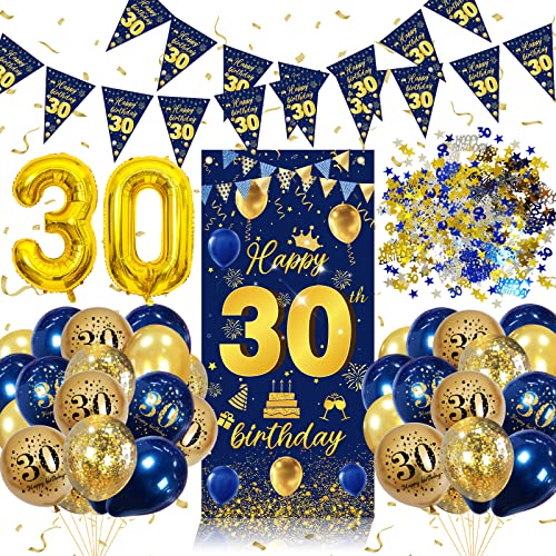 30 Geburtstag Deko Männer,30 Geburtstag Dekorationen Banner Blau Gold,30 Geburtstag Deko Girlande Banner Wimpelkette,Konfetti 30. Geburtstag Deko,30 Jahr Geburtstagdeko,Luftballons 30. Geburtstag von weeyin