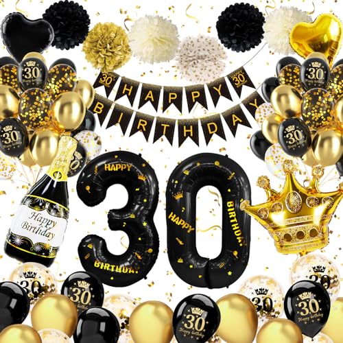 30 Geburtstag Frauen Männer, Schwarz Gold Deko 30 Geburtstag Mann Frau, 30 Geburtstag Deko mit Happy Birthday Banner Konfetti Luftballons 30. Geburtstag Nummer 30 Folienballons für 30. Geburtstag Deko 30 Geburtstag Frauen Männer, Schwarz Gold Deko 30 Geburtstag Mann Frau, 30 Geburtstag Deko mit Happy Birthday Banner Konfetti Luftballons 30. Geburtstag Nummer 30 Folienballons für 30. Geburtstag Deko von weeyin