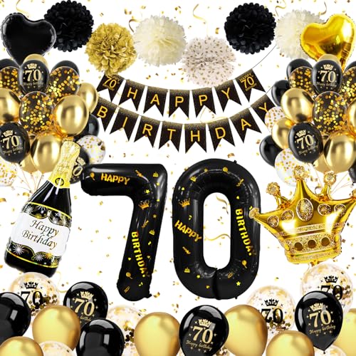 70 Geburtstag Frauen Männer, Schwarz Gold Deko 70 Geburtstag Mann Frau, 70 Geburtstag Deko mit Happy Birthday Banner Konfetti Luftballons 70. Geburtstag Nummer 70 Folienballons für 70. Geburtstag Deko 70 Geburtstag Frauen Männer, Schwarz Gold Deko 70 Geburtstag Mann Frau, 70 Geburtstag Deko mit Happy Birthday Banner Konfetti Luftballons 70. Geburtstag Nummer 70 Folienballons für 70. Geburtstag Deko von weeyin