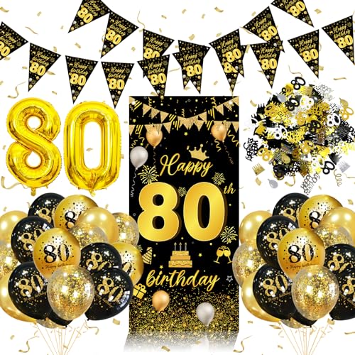 80 Geburtstag Deko Mann Frauen, 80 Geburtstag Männer Frauen Dekorationen Banner Schwarz Gold, Happy Birthday Banner Wimpelkette, Konfetti 80. Geburtstag Deko, Luftballons Geburtstagdeko 80 80 Geburtstag Deko Mann Frauen, 80 Geburtstag Männer Frauen Dekorationen Banner Schwarz Gold, Happy Birthday Banner Wimpelkette, Konfetti 80. Geburtstag Deko, Luftballons Geburtstagdeko 80 von weeyin
