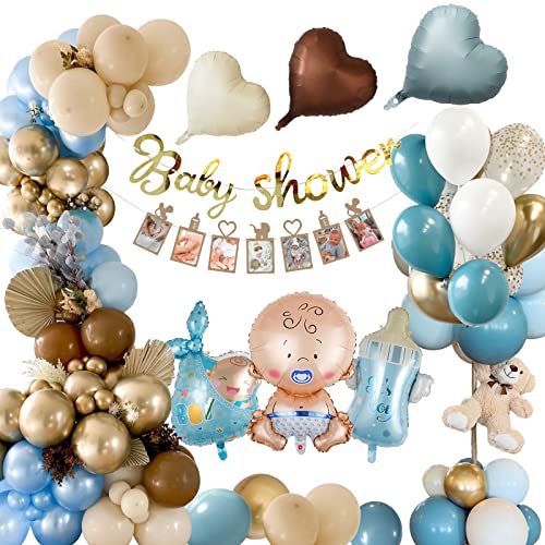 Baby Shower Deko Junge, Babyparty Deko Junge, Baby Shower Boy Deko, Blau Gold Baby Party Dekoration, Its a Boy Deko, Baby Boy Folienballon, Foto Banner, Babyparty Ballon für Gender Reveal Deko von weeyin