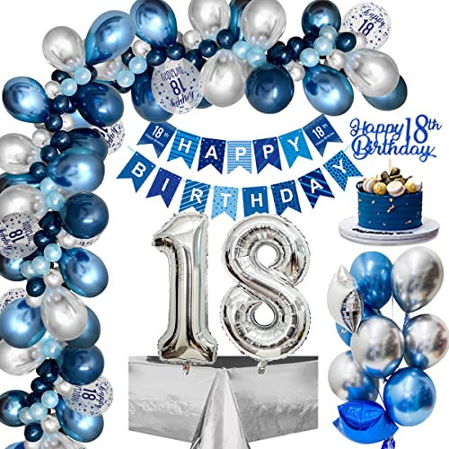 Geburtstagsdeko 18. Geburtstag, Deko 18. Geburtstag Junge mit Luftballons 18.Geburtstag 18. Happy Birthday Banner, Folienballon 18.Konfetti Ballon für Junge Mädchen 18 Jahr Geburtstag Deko Mehrweg von weeyin