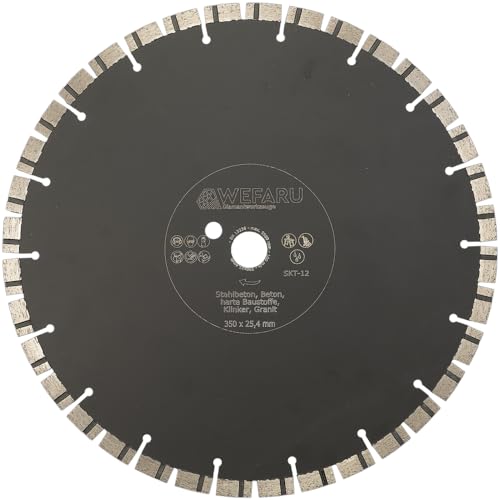 WEFARU Diamantscheibe SKT 12 Ø 400 mm – 25,4 mm Bohrung mit 3 NL M8 – Profi Trennscheibe für Beton, Granit, Ziegel – Kurzzahn-Turbo – Nass & Trocken – für Trennschleifer, Tischsägen, Fugenschneider WEFARU Diamantscheibe SKT 12 Ø 400 mm – 25,4 mm Bohrung mit 3 NL M8 – Profi Trennscheibe für Beton, Granit, Ziegel – Kurzzahn-Turbo – Nass & Trocken – für Trennschleifer, Tischsägen, Fugenschneider von wefaru