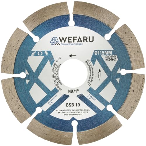 WEFARU Diamanttrennscheibe BSB 10 Ø 115 mm – Universal-Trennscheibe mit 10 mm Segmenthöhe – für Beton, Ziegel, Kalksandstein – Nass- & Trockenschnitt – Ø 115 x 22,23 mm WEFARU Diamanttrennscheibe BSB 10 Ø 115 mm – Universal-Trennscheibe mit 10 mm Segmenthöhe – für Beton, Ziegel, Kalksandstein – Nass- & Trockenschnitt – Ø 115 x 22,23 mm von wefaru