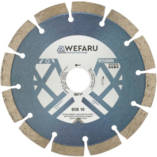 WEFARU Diamanttrennscheibe BSB 10 Ø 150 mm – Universal-Trennscheibe mit 10 mm Segmenthöhe – für Beton, Ziegel, Kalksandstein – Nass- & Trockenschnitt – Ø 150 x 22,23 mm WEFARU Diamanttrennscheibe BSB 10 Ø 150 mm – Universal-Trennscheibe mit 10 mm Segmenthöhe – für Beton, Ziegel, Kalksandstein – Nass- & Trockenschnitt – Ø 150 x 22,23 mm von wefaru