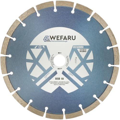 WEFARU Diamanttrennscheibe BSB 10 Ø 230 mm – Universal-Trennscheibe mit 10 mm Segmenthöhe – für Beton, Ziegel, Kalksandstein – Nass- & Trockenschnitt – Ø 230 x 22,23 mm WEFARU Diamanttrennscheibe BSB 10 Ø 230 mm – Universal-Trennscheibe mit 10 mm Segmenthöhe – für Beton, Ziegel, Kalksandstein – Nass- & Trockenschnitt – Ø 230 x 22,23 mm von wefaru