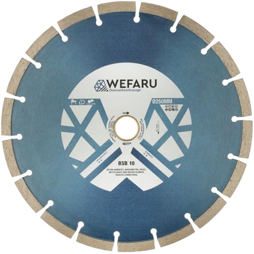 WEFARU Diamanttrennscheibe BSB 10 Ø 250 mm – Trennscheibe mit 10 mm Block-Segmenten – für Beton, Ziegel, Kalksandstein – Ø 250 x 25,4/22,23 mm – Nass & Trocken – Tischsägen WEFARU Diamanttrennscheibe BSB 10 Ø 250 mm – Trennscheibe mit 10 mm Block-Segmenten – für Beton, Ziegel, Kalksandstein – Ø 250 x 25,4/22,23 mm – Nass & Trocken – Tischsägen von wefaru