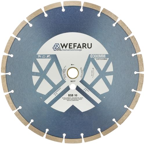 WEFARU Diamanttrennscheibe BSB 10 Ø 300 mm – Trennscheibe mit 10 mm Block-Segmenten – für Beton, Ziegel, Kalksandstein – Ø 300 x 25,4 mm – Nass & Trocken – Trennschleifer & Tischsägen WEFARU Diamanttrennscheibe BSB 10 Ø 300 mm – Trennscheibe mit 10 mm Block-Segmenten – für Beton, Ziegel, Kalksandstein – Ø 300 x 25,4 mm – Nass & Trocken – Trennschleifer & Tischsägen von wefaru
