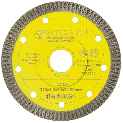 WEFARU Diamanttrennscheibe FJC Ø 115 mm – Profi Diamantscheibe für Winkelschleifer – ideal für Feinsteinzeug, Keramik, Granit & Fliesen – Hohe Schnittgeschwindigkeit, vibrationsarm, Trocken WEFARU Diamanttrennscheibe FJC Ø 115 mm – Profi Diamantscheibe für Winkelschleifer – ideal für Feinsteinzeug, Keramik, Granit & Fliesen – Hohe Schnittgeschwindigkeit, vibrationsarm, Trocken von wefaru