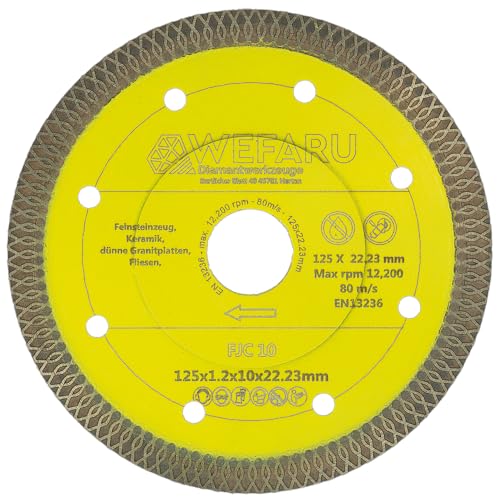 WEFARU Diamanttrennscheibe FJC Ø 125 mm – Profi Diamantscheibe für Winkelschleifer – ideal für Feinsteinzeug, Keramik, Granit & Fliesen – Hohe Schnittgeschwindigkeit, vibrationsarm, Trocken WEFARU Diamanttrennscheibe FJC Ø 125 mm – Profi Diamantscheibe für Winkelschleifer – ideal für Feinsteinzeug, Keramik, Granit & Fliesen – Hohe Schnittgeschwindigkeit, vibrationsarm, Trocken von wefaru
