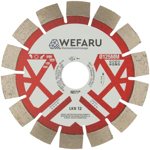 WEFARU Diamanttrennscheibe LKN 12 Ø 125 mm, 22,23 mm Bohrung – Kurzzahn-Segmente – für Granit, Beton, Klinker – Nass & Trocken WEFARU Diamanttrennscheibe LKN 12 Ø 125 mm, 22,23 mm Bohrung – Kurzzahn-Segmente – für Granit, Beton, Klinker – Nass & Trocken von wefaru