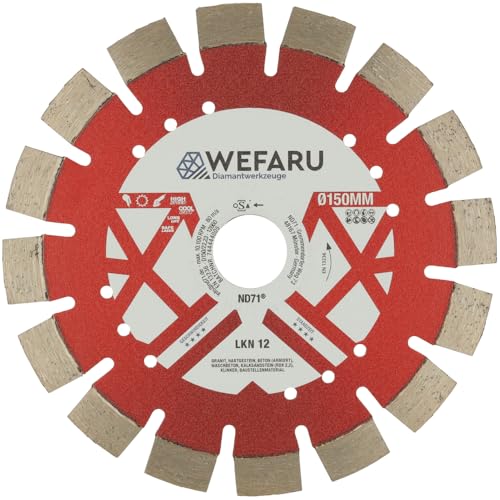WEFARU Diamanttrennscheibe LKN 12 Ø 150 mm, 22,23 mm Bohrung – Kurzzahn-Segmente – für Granit, Beton, Klinker – Nass & Trocken WEFARU Diamanttrennscheibe LKN 12 Ø 150 mm, 22,23 mm Bohrung – Kurzzahn-Segmente – für Granit, Beton, Klinker – Nass & Trocken von wefaru