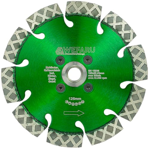 WEFARU Diamanttrennscheibe MGX 12 Ø 125 mm – M14 Aufnahme – Profi Plus für Stahlbeton, Granit, Klinker – Wandbündigschnitt – Nass & Trocken WEFARU Diamanttrennscheibe MGX 12 Ø 125 mm – M14 Aufnahme – Profi Plus für Stahlbeton, Granit, Klinker – Wandbündigschnitt – Nass & Trocken von wefaru