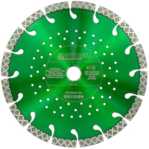 WEFARU Diamanttrennscheibe MGX 12 Ø 230 mm – Profi Plus für Stahlbeton, Granit, Klinker – Turbo-X – Nass & Trocken – für Winkelschleifer & Schlitzfräse WEFARU Diamanttrennscheibe MGX 12 Ø 230 mm – Profi Plus für Stahlbeton, Granit, Klinker – Turbo-X – Nass & Trocken – für Winkelschleifer & Schlitzfräse von wefaru