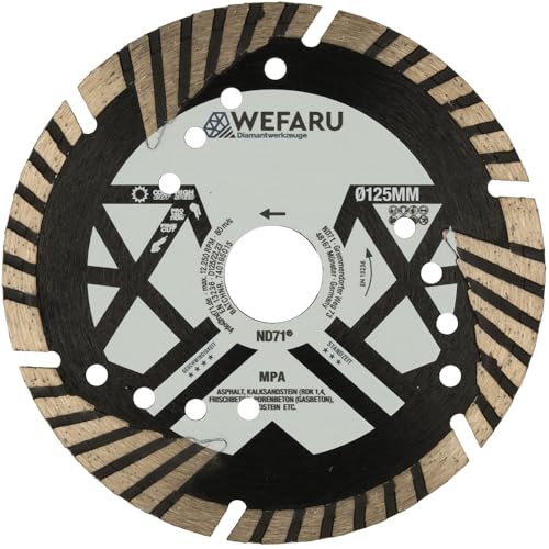 WEFARU Diamanttrennscheibe MPA Ø 125 mm, 22,23 mm Bohrung – Spezial-Trennscheibe für abrasive Baustoffe wie Porenbeton, Kalksandstein & Asphalt von wefaru