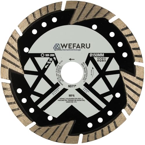 WEFARU Diamanttrennscheibe MPA Ø 150 mm, 22,23 mm Bohrung – Spezial-Trennscheibe für abrasive Baustoffe wie Porenbeton, Kalksandstein & Asphalt von wefaru