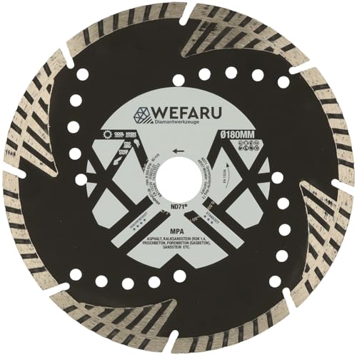 WEFARU Diamanttrennscheibe MPA Ø 180 mm, 22,23 mm Bohrung – Spezial-Trennscheibe für Porenbeton, Kalksandstein & abrasive Baustoffe von wefaru