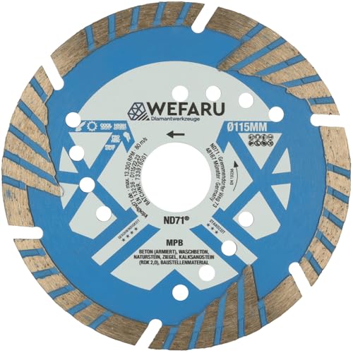 WEFARU Diamanttrennscheibe MPB Ø 115 mm, 22,23 mm Bohrung – Allround-Scheibe für Beton, Ziegel, Kalksandstein & Naturstein von wefaru