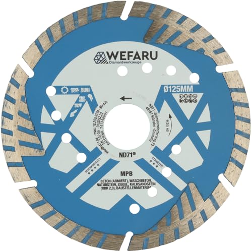 WEFARU Diamanttrennscheibe MPB Ø 125 mm, 22,23 mm Bohrung – Allround-Scheibe für Beton, Ziegel, Kalksandstein & Naturstein von wefaru