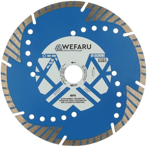 WEFARU Diamanttrennscheibe MPB Ø 180 mm, 22,23 mm Bohrung – Allround-Scheibe für Beton, Ziegel, Kalksandstein & Naturstein von wefaru