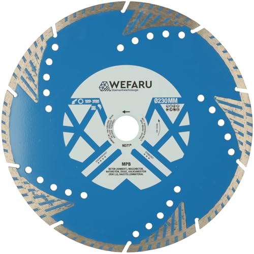 WEFARU Diamanttrennscheibe MPB Ø 230 mm, 22,23 mm Bohrung – Allround-Scheibe für Beton, Ziegel, Kalksandstein & Naturstein von wefaru