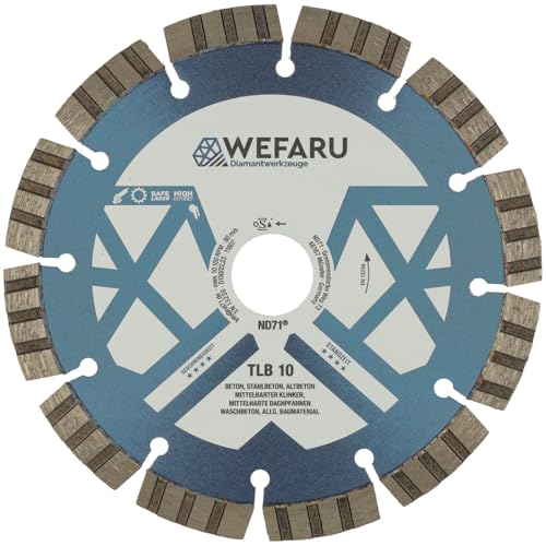 WEFARU Diamanttrennscheibe TLB 10 Ø 140 mm – Turbo-Segmente, 22,23 mm Bohrung, 10 mm Segmenthöhe – Profi-Trennscheibe für Beton, Ziegel, Waschbeton, Kalksandstein – Nass- & Trockenschnitt WEFARU Diamanttrennscheibe TLB 10 Ø 140 mm – Turbo-Segmente, 22,23 mm Bohrung, 10 mm Segmenthöhe – Profi-Trennscheibe für Beton, Ziegel, Waschbeton, Kalksandstein – Nass- & Trockenschnitt von wefaru