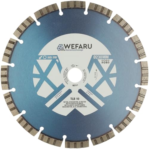 WEFARU Diamanttrennscheibe TLB 10 Ø 230 mm – Turbo-Segmente, 22,23 mm Bohrung, 10 mm Segmenthöhe – Profi-Trennscheibe für Beton, Ziegel, Kalksandstein, Waschbeton – Nass- & Trockenschnitt WEFARU Diamanttrennscheibe TLB 10 Ø 230 mm – Turbo-Segmente, 22,23 mm Bohrung, 10 mm Segmenthöhe – Profi-Trennscheibe für Beton, Ziegel, Kalksandstein, Waschbeton – Nass- & Trockenschnitt von wefaru