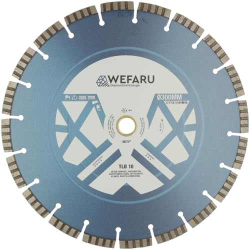 WEFARU Diamanttrennscheibe TLB 10 Ø 300 mm – Turbo-Segmente, 20,0 mm Bohrung, 10 mm Segmenthöhe – Profi-Trennscheibe für Beton, Ziegel, Kalksandstein, Waschbeton – Nass- & Trockenschnitt WEFARU Diamanttrennscheibe TLB 10 Ø 300 mm – Turbo-Segmente, 20,0 mm Bohrung, 10 mm Segmenthöhe – Profi-Trennscheibe für Beton, Ziegel, Kalksandstein, Waschbeton – Nass- & Trockenschnitt von wefaru