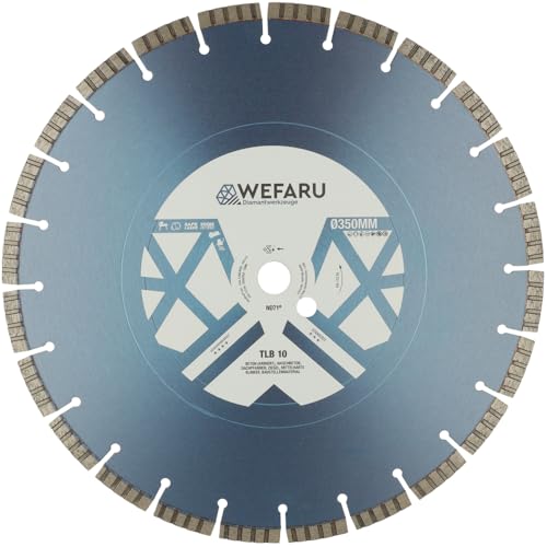 WEFARU Diamanttrennscheibe TLB 10 Ø 350 mm – Turbo-Segmente, 20,0 mm Bohrung, 10 mm Segmenthöhe – Profi-Trennscheibe für Beton, Ziegel, Kalksandstein, Waschbeton – Nass- & Trockenschnitt WEFARU Diamanttrennscheibe TLB 10 Ø 350 mm – Turbo-Segmente, 20,0 mm Bohrung, 10 mm Segmenthöhe – Profi-Trennscheibe für Beton, Ziegel, Kalksandstein, Waschbeton – Nass- & Trockenschnitt von wefaru