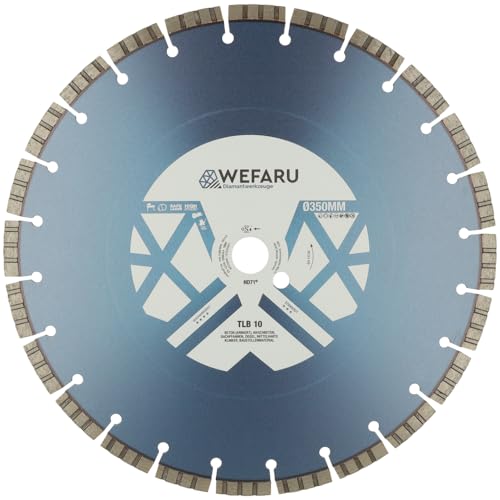 WEFARU Diamanttrennscheibe TLB 10 Ø 350 mm – Turbo-Segmente, 25,4 mm Bohrung, 10 mm Segmenthöhe – Profi-Trennscheibe für Beton, Ziegel, Kalksandstein, Waschbeton – Nass- & Trockenschnitt WEFARU Diamanttrennscheibe TLB 10 Ø 350 mm – Turbo-Segmente, 25,4 mm Bohrung, 10 mm Segmenthöhe – Profi-Trennscheibe für Beton, Ziegel, Kalksandstein, Waschbeton – Nass- & Trockenschnitt von wefaru