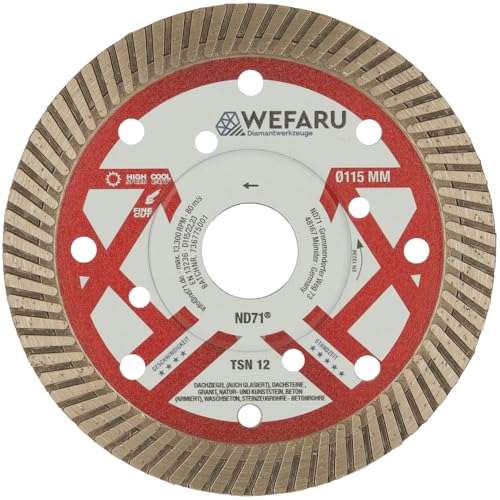 WEFARU Diamanttrennscheibe TSN Ø 115mm Turbo Vollrand für Dachdecker - Dachziegel, Naturstein, Beton - Winkelschleifer 22,23mm Bohrung von wefaru