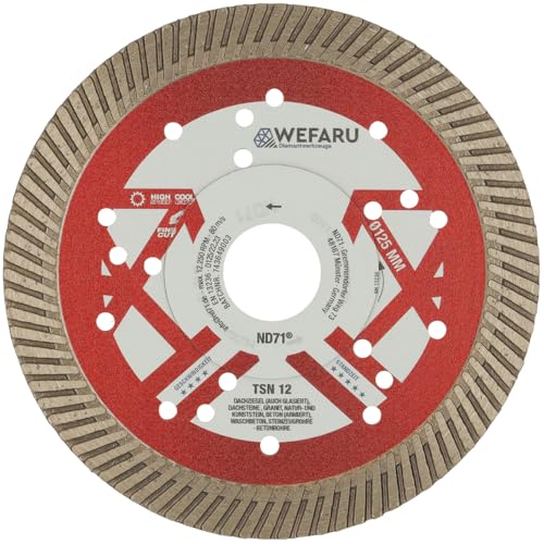 WEFARU Diamanttrennscheibe TSN Ø 125mm Turbo Vollrand für Dachdecker - Dachziegel, Naturstein, Beton - Winkelschleifer 22,23mm Bohrung von wefaru