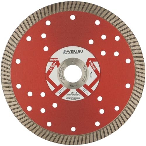 WEFARU Diamanttrennscheibe TSN Ø 180mm Turbo Vollrand für Dachdecker - Dachziegel, Naturstein, Beton - Winkelschleifer, Tischsägen 22,23mm Bohrung von wefaru