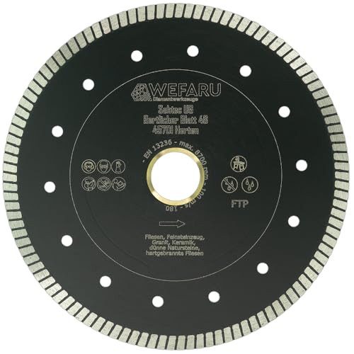 WEFARU Premium Diamanttrennscheibe FTP Ø 180 mm, 30,0/22,23 mm Bohrung – Extra Dünn, Feinschnitt für Fliesen, Feinsteinzeug, Keramik & Naturstein, Nass & Trocken für Winkelschleifer & Tischsägen WEFARU Premium Diamanttrennscheibe FTP Ø 180 mm, 30,0/22,23 mm Bohrung – Extra Dünn, Feinschnitt für Fliesen, Feinsteinzeug, Keramik & Naturstein, Nass & Trocken für Winkelschleifer & Tischsägen von wefaru