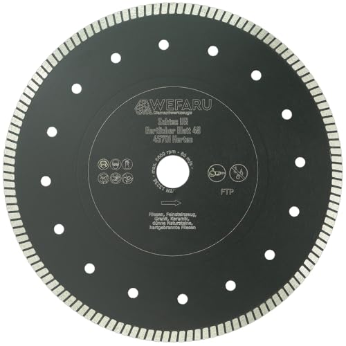 WEFARU Premium Diamanttrennscheibe FTP Ø 230 mm, 30,0/25,4 mm Bohrung – Extra Dünn, Feinschnitt für Fliesen, Feinsteinzeug, Keramik & Naturstein, Vollrand-Turbo, Nass & Trocken für Tischsägen WEFARU Premium Diamanttrennscheibe FTP Ø 230 mm, 30,0/25,4 mm Bohrung – Extra Dünn, Feinschnitt für Fliesen, Feinsteinzeug, Keramik & Naturstein, Vollrand-Turbo, Nass & Trocken für Tischsägen von wefaru