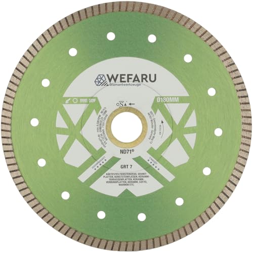 WEFARU Premium Diamanttrennscheibe GRT 7 Ø 180 mm, 30,0/22,23 mm Bohrung – Turbo-Schneidrand – für härtestes Feinsteinzeug, Fliesen, Keramik & Granitplatten WEFARU Premium Diamanttrennscheibe GRT 7 Ø 180 mm, 30,0/22,23 mm Bohrung – Turbo-Schneidrand – für härtestes Feinsteinzeug, Fliesen, Keramik & Granitplatten von wefaru