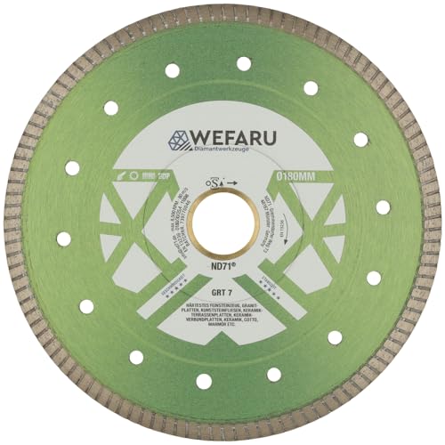 WEFARU Premium Diamanttrennscheibe GRT 7 Ø 180 mm, 30,0/25,4 mm Bohrung – Turbo-Schneidrand – für härtestes Feinsteinzeug, Fliesen, Keramik & Granitplatten WEFARU Premium Diamanttrennscheibe GRT 7 Ø 180 mm, 30,0/25,4 mm Bohrung – Turbo-Schneidrand – für härtestes Feinsteinzeug, Fliesen, Keramik & Granitplatten von wefaru