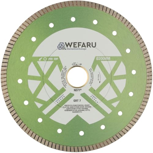 WEFARU Premium Diamanttrennscheibe GRT 7 Ø 200 mm, 30,0/25,4 mm Bohrung – Turbo-Schneidrand – für härtestes Feinsteinzeug, Fliesen, Keramik & Granitplatten WEFARU Premium Diamanttrennscheibe GRT 7 Ø 200 mm, 30,0/25,4 mm Bohrung – Turbo-Schneidrand – für härtestes Feinsteinzeug, Fliesen, Keramik & Granitplatten von wefaru
