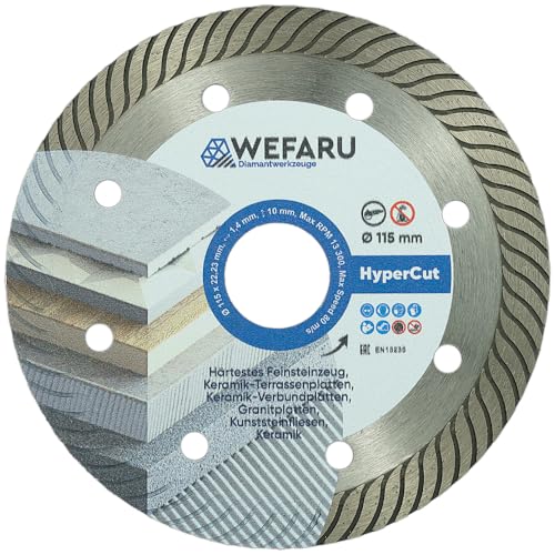 WEFARU Premium Diamanttrennscheibe HyperCut Ø 115 mm für 2 cm Terrassenplatten – präzise & saubere Schnitte in Feinsteinzeug, Granit & Keramik von wefaru