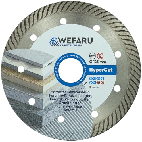 WEFARU Premium Diamanttrennscheibe HyperCut Ø 125 mm für 2 cm Terrassenplatten – präzise & saubere Schnitte in Feinsteinzeug, Granit & Keramik von wefaru