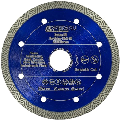 WEFARU Premium Diamanttrennscheibe Smooth Cut Ø 125 mm für Fliesen, Feinsteinzeug, Keramik, etc. - feiner sauberer Schnitt WEFARU Premium Diamanttrennscheibe Smooth Cut Ø 125 mm für Fliesen, Feinsteinzeug, Keramik, etc. - feiner sauberer Schnitt von wefaru
