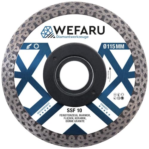 WEFARU Profi Diamant-Trennscheibe Fliese SSF Ø 115 mm – Premium Qualität, extra dünn für präzise Schnitte – ideal für Feinsteinzeug, Granit, Keramik & Marmor – vibrationsarm, trocken, Winkelschleifer von wefaru